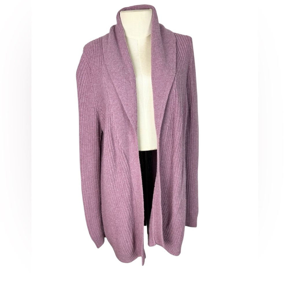 Talbots lambs wool cardigan Size Large lilac purple open front longer‎ length